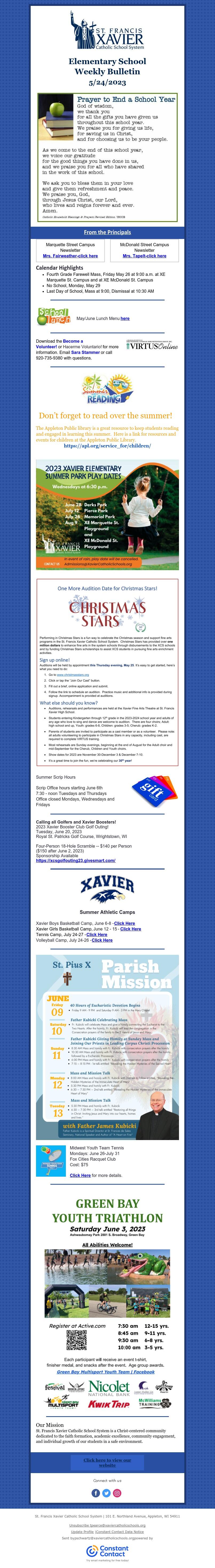 Xavier Elementary Newsletter May 24, 2023